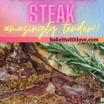Reverse sear tomahawk steak pin with 2 images.