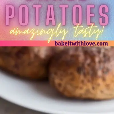 Tall pin with 2 images of the smoked baked potato.
