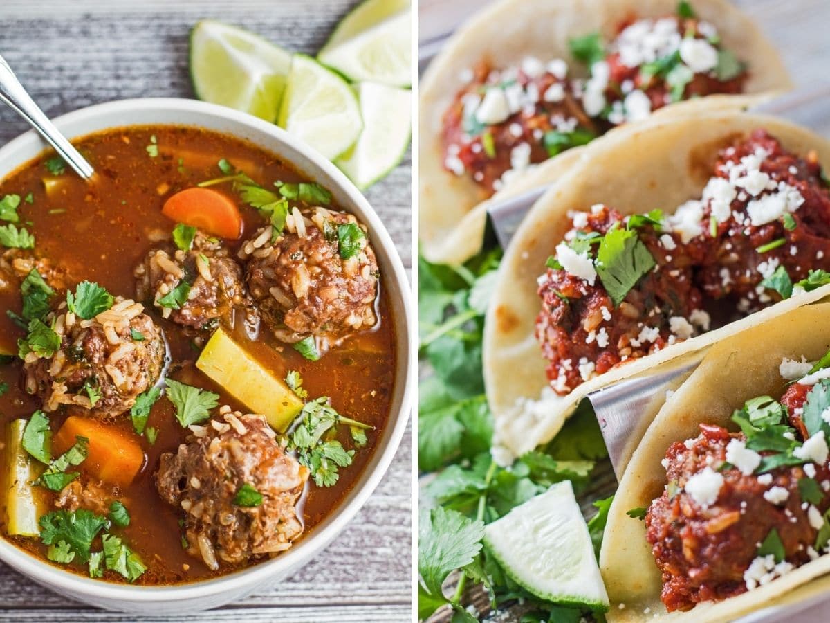 Albondigas recipes - albondigas soup and albondigas tacos.