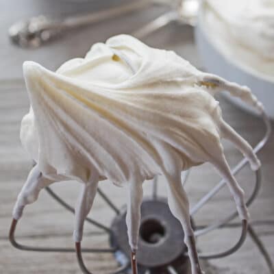 Chantilly cream on stand mixer whisk.