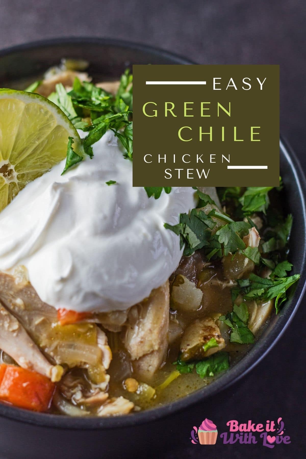Green chile chicken stew pin with text overlay.
