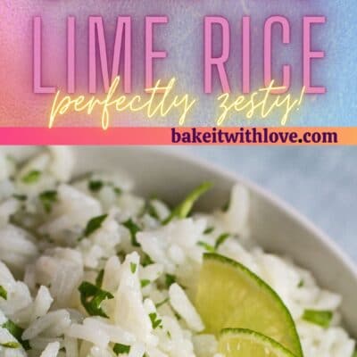 Tall pin with 2 images of the instant pot cilantro lime rice and text divider.