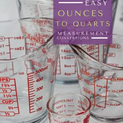Pin with liquid measuring cup sizes showing ounces in a quart.