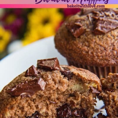 Protein powder chocolate banana muffins pin with text header.