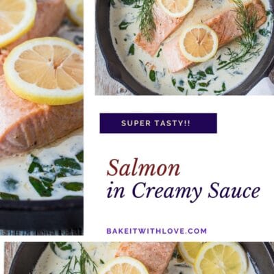 Collage pin with 3 images of the salmon in white wine sauce.