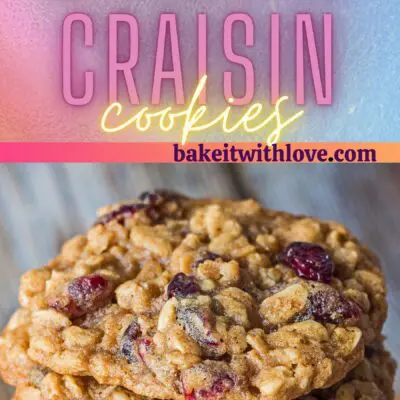 Tall pin with 2 images of the baked oatmeal craisin cookies.