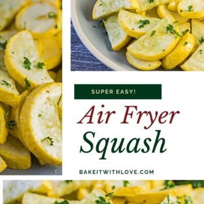 Collage pin with 3 images of the air fryer squash plated with parsley garnish.