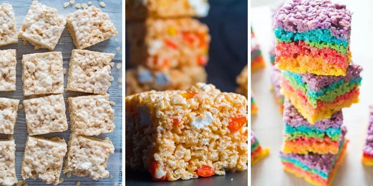 Collage photo with 3 images of more rice krispies treats recipes on the site.