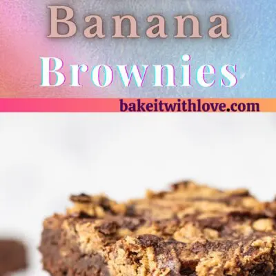 Peanut butter banana vrownies pin with 2 images and text divider.