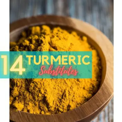 Turmeric substitute pin with ground turmeric in bowl and text overlay.