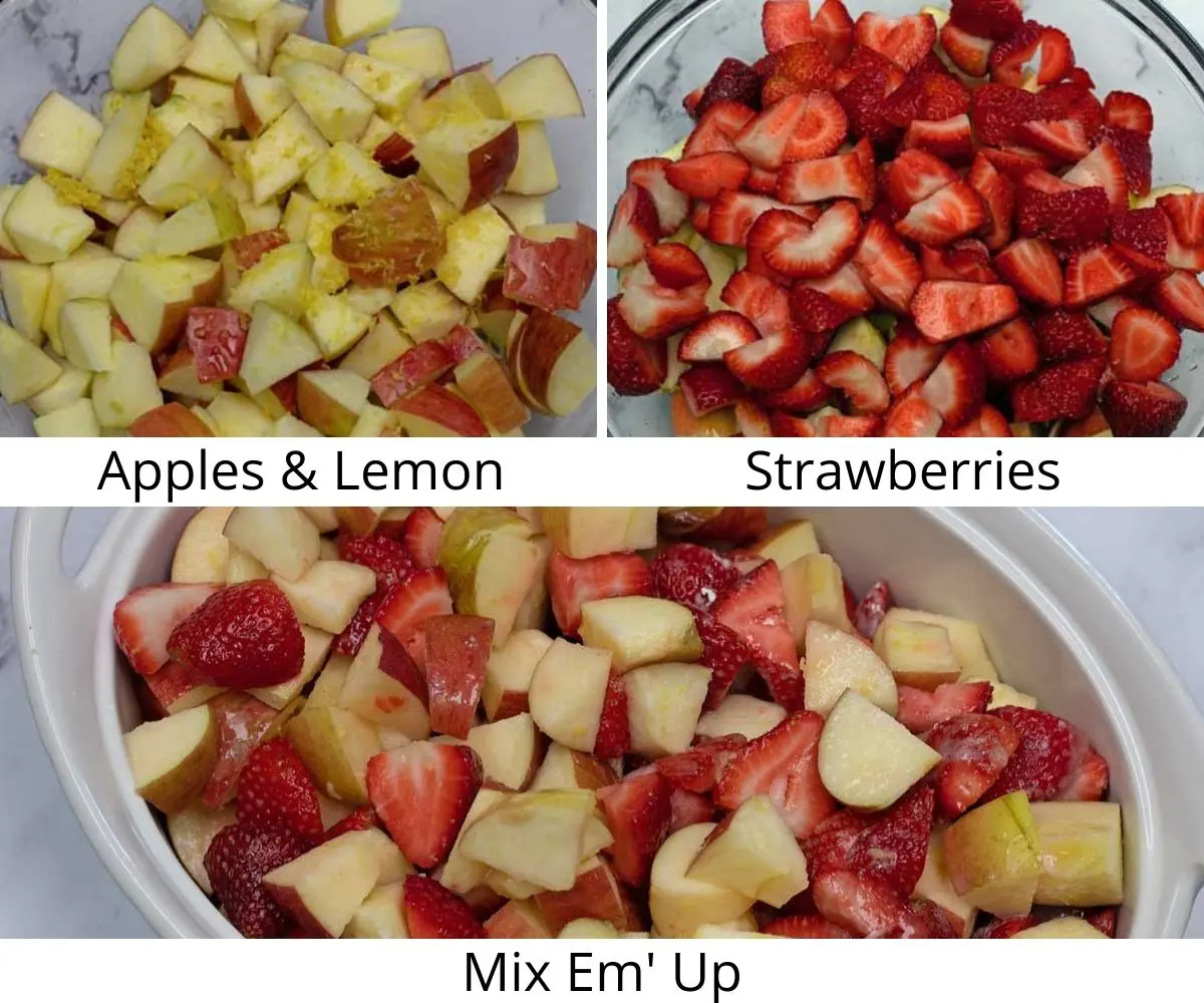 Apple strawberry crisp process photo step 1.