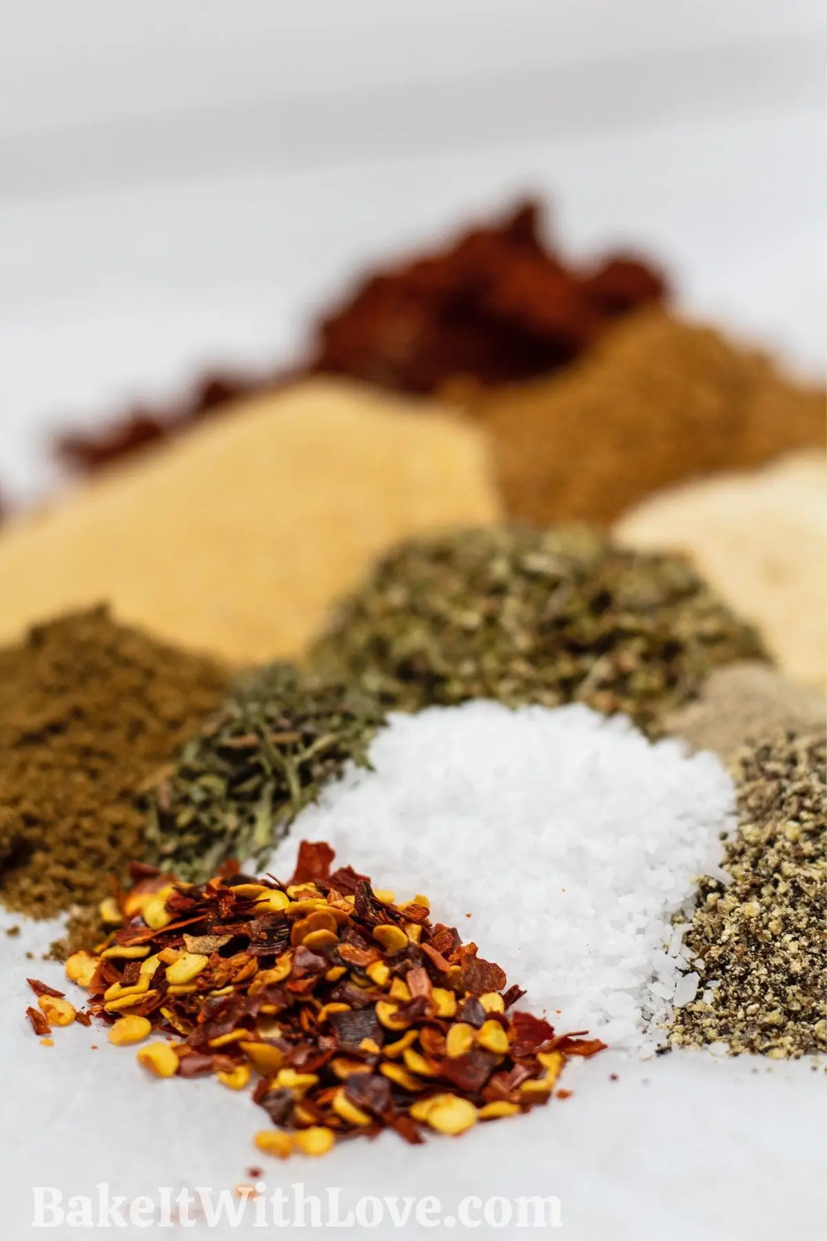 Cajun seasoning spices on a white background.