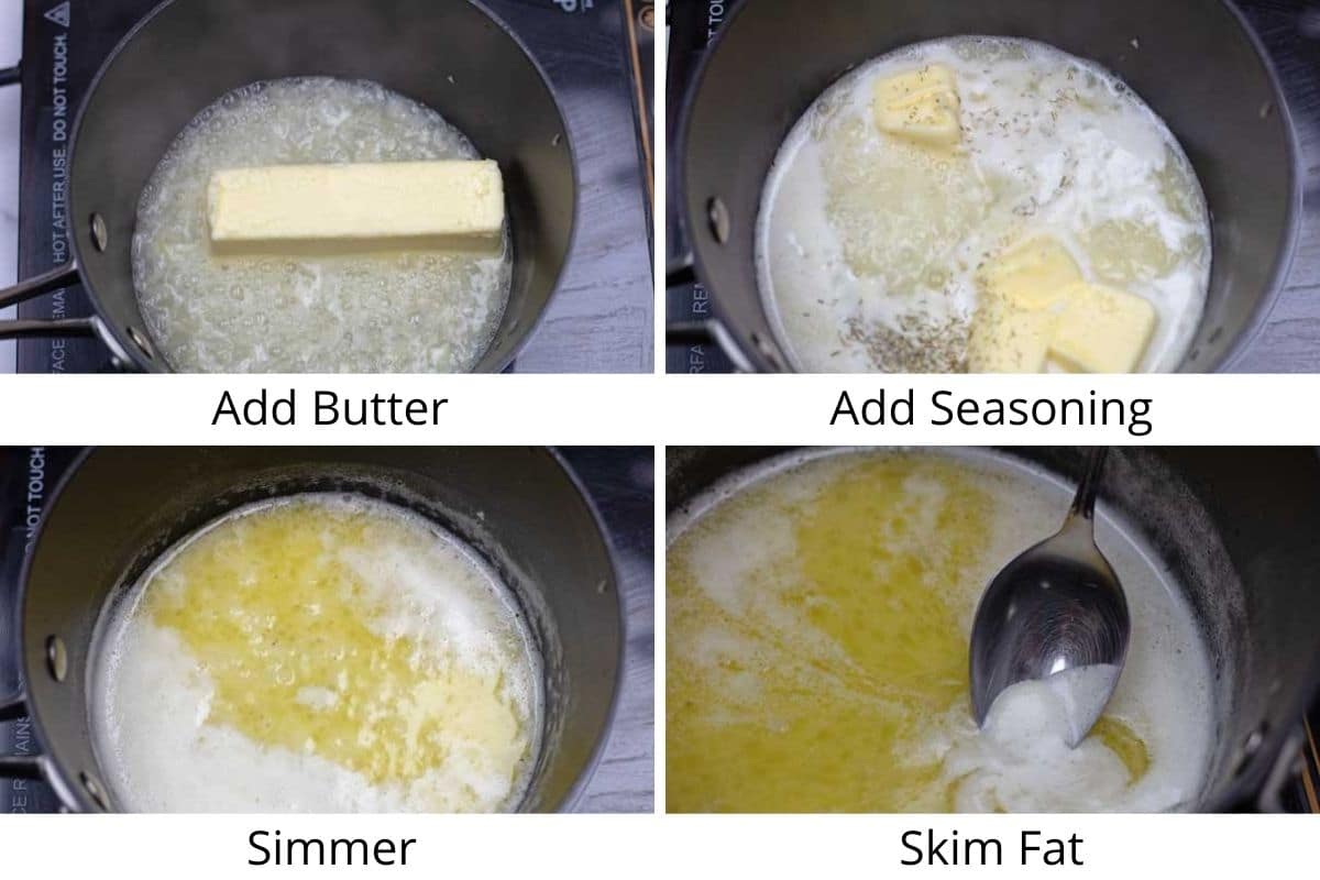 Process photo collage 2 melting butter, adding seasoning and lemon juice.