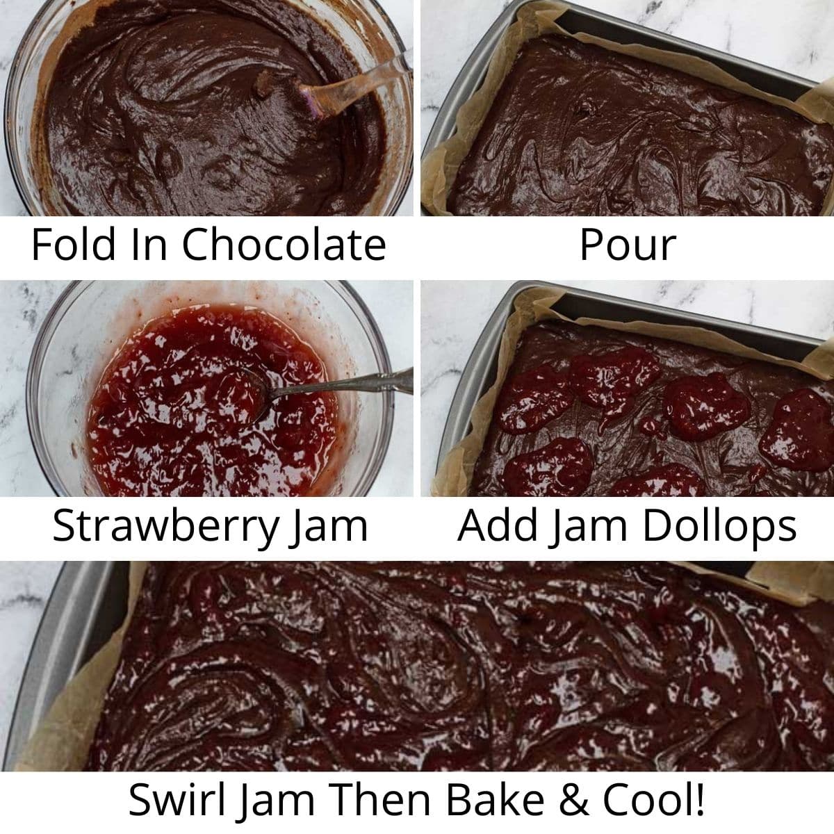 Strawberry swirl brownies process photos steps 5-8.