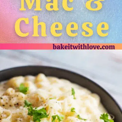 White cheddar mac and cheese pin with 2 images and text divider.