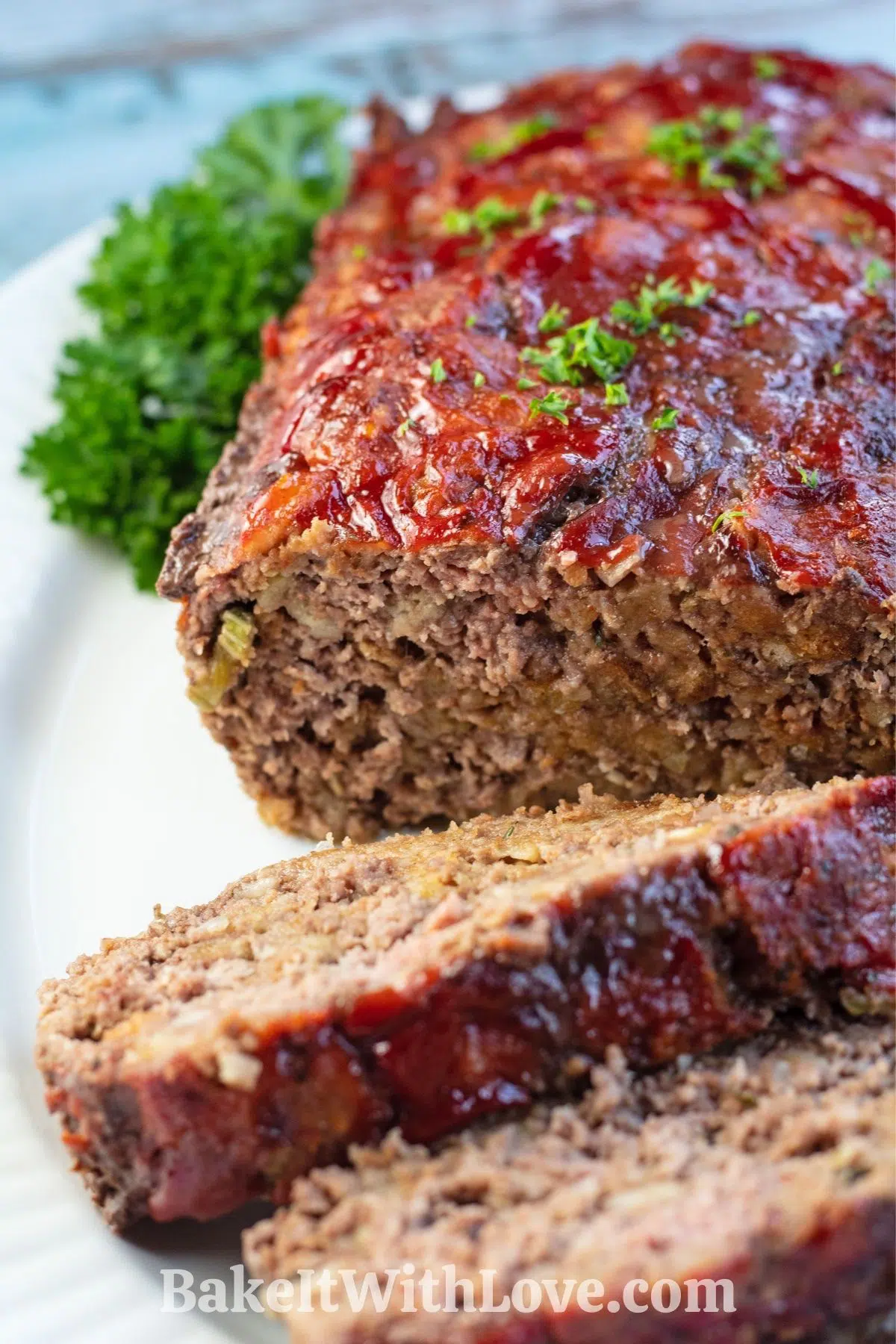 Quick and easy stove top meatloaf sliced and served on platter.