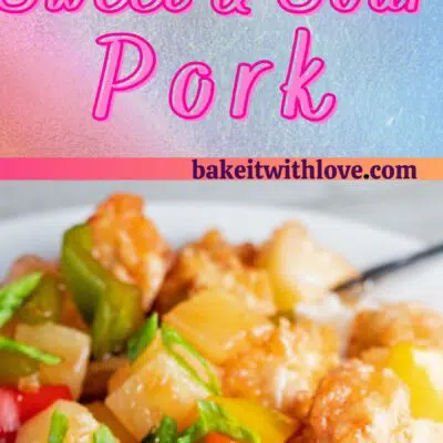 Sweet and sour pork pin with 2 images and text divider.
