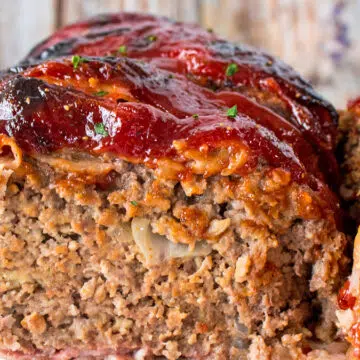 Wide image of bacon wrapped meatloaf.