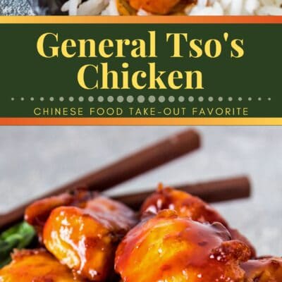 General Tso's chicken pin with 2 images and text divider.