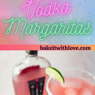 Pink vodka margarita pin with 2 images and text divider.