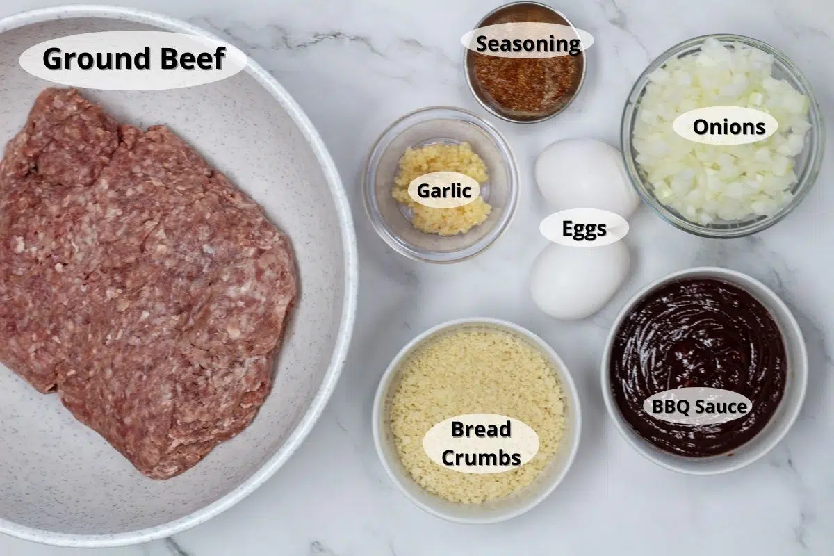 Smoked meatloaf ingredients with labels.