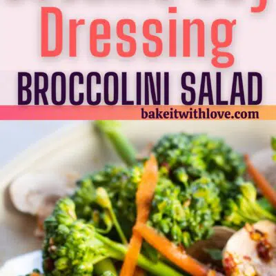 Broccolini salad pin with 2 images and text divider.