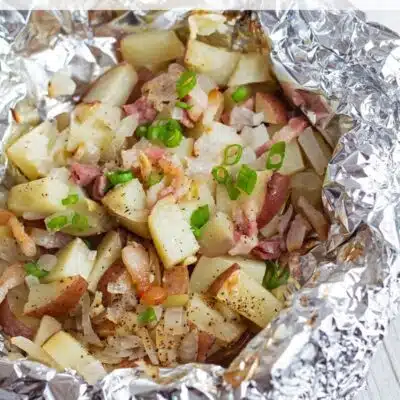 Foil packet red potatoes pin image.