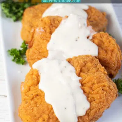 Air fryer frozen country fried steak pin with text header.