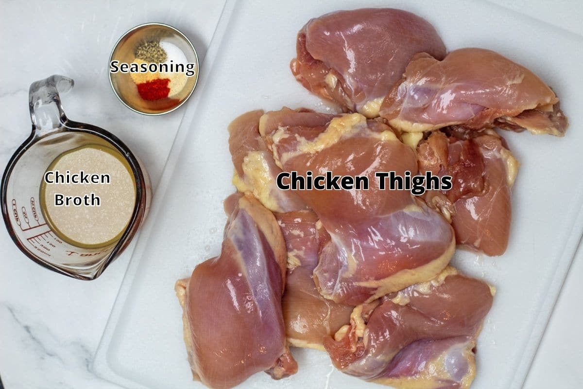 Instant pot chicken thighs ingredients with labels.