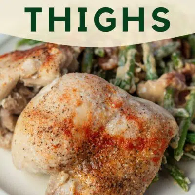 Instant pot chicken thighs pin with text header.