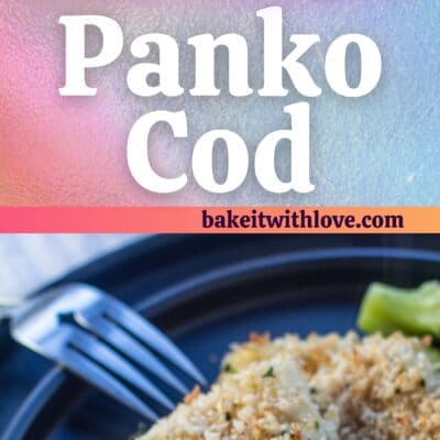 Panko baked cod pin with 2 images and text divider.