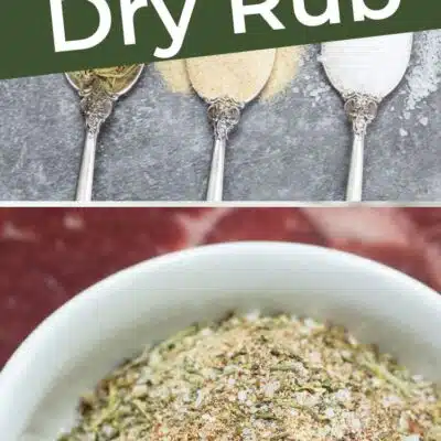 Best prime rib rub recipe combining flavorful herbs and spices as pictured here with text title overlay.