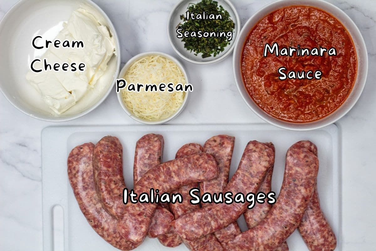 Stuffed Italian sausages ingredients with labels.