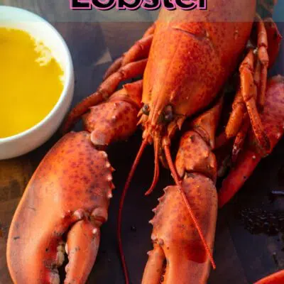 Boiled Lobster pin with text header.