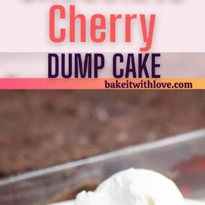 Chocolate cherry dump cake pin with 2 images and text divider.