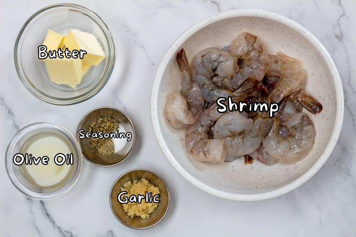 Garlic Butter Shrimp ingredients with labels.