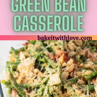 Green bean casserole with bacon pin showing 2 images with text divider.
