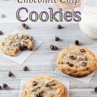 Small batch chocolate chip cookies pin with text header.