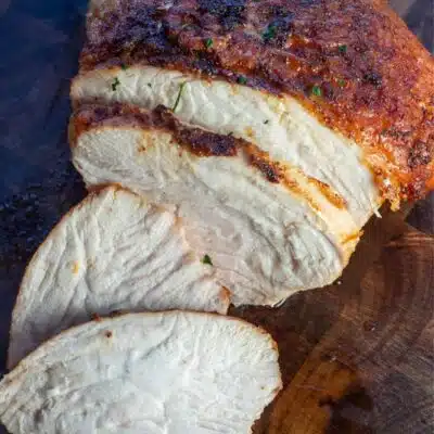 Air fryer turkey breast pin with text header.
