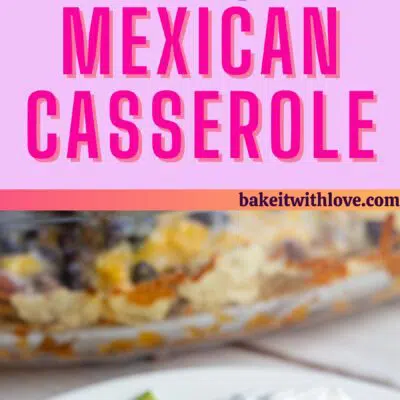 Mexican ground beef casserole pin with 2 images and text divider.