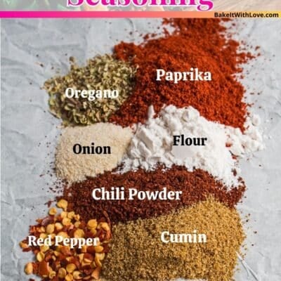 Pin image with text of taco seasoning spices.