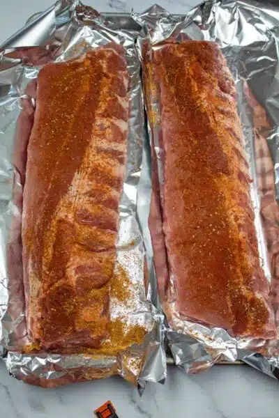 Process photo showing seasoned ribs.