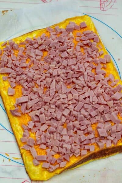Process photo 6 layer of diced ham.