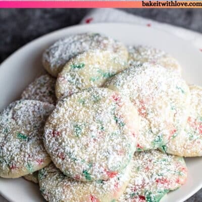 Pin image of sprinkle Christmas cookies with text.