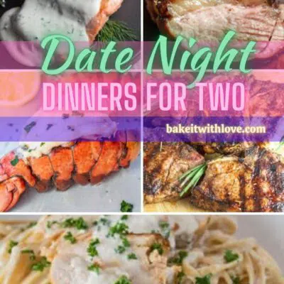 Dinner for two best date night dinner ideas pin with text overlay.