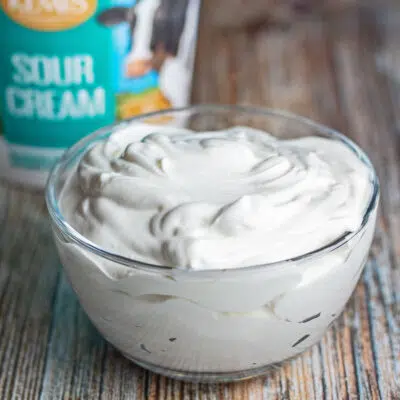 Sour cream substitute square image on bowl of sour cream.