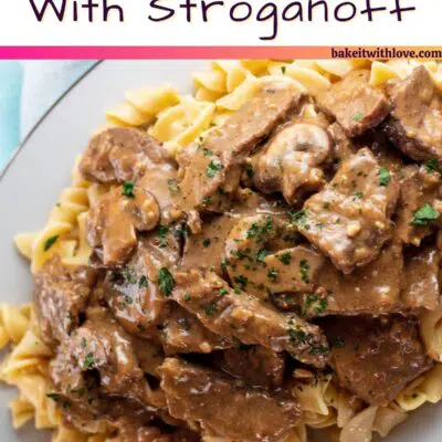 Pin image with text for what to serve with beef stroganoff.