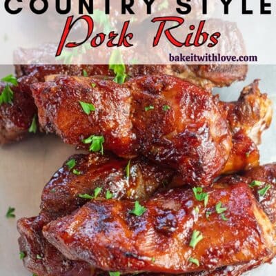Pin imagewith text of boneless country style pork chops.
