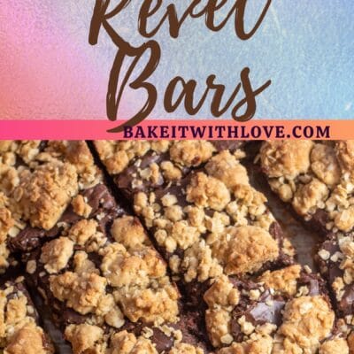 Chocolate revel bars pin with 2 images and text divider.