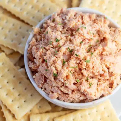 Deviled ham dip or spread pin with text header.